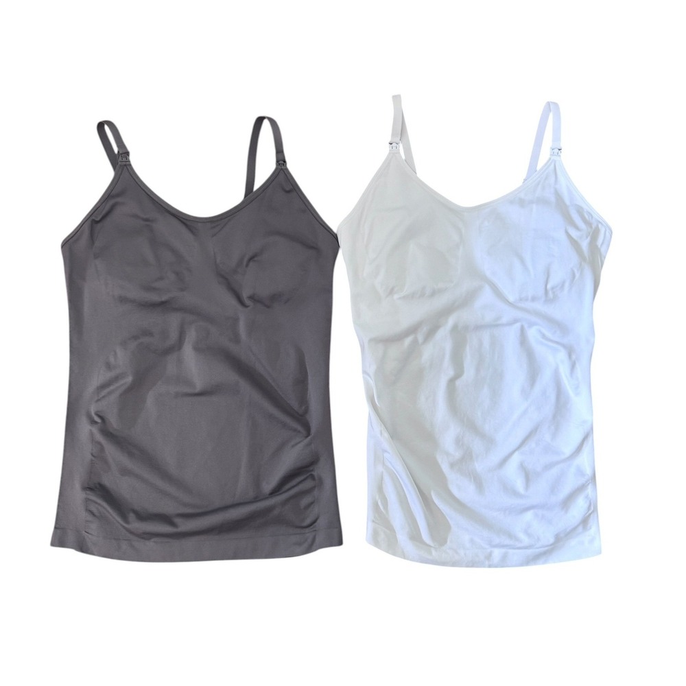 Hofish Womens‎ 2 Pack Nursing Camisole Seamless Maternity Tank Top Grey White L